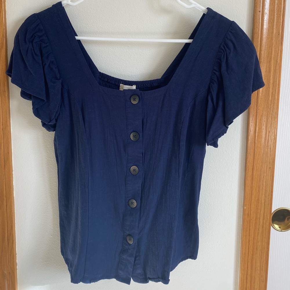 Universal Threads Navy puff sleeve blouse top